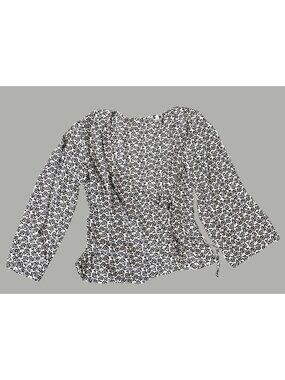 A.L.C. Black & White Floral Long-Sleeve Wrap Top Size 12 Lightweight & Stylish B
